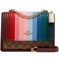 【COACH】彩虹X卡其滿版LOGO風琴鍊帶斜背包
