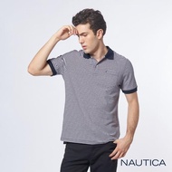 【NAUTICA】彈性棉細條紋短袖POLO衫(深藍)