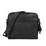 COACH 浮雕LOGO男用拉鍊寬版斜背包(黑色)