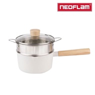 【NEOFLAM】FIKA系列鑄造不沾單柄湯鍋16CM+不銹鋼蒸籠(IH爐適用/不挑爐具/含玻璃蓋)