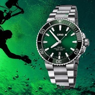 【ORIS 豪利時】Aquis 時間之海潛水300米日期機械錶-綠水鬼x銀/43.5mm(0173377304157-0782405PEB)