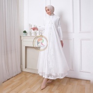 Raisma Gamis Putih Tulang Lebaran Cantik Dan Elegan / Baju Gamis Putih Wanita Terbaru Mewah Untuk Remaja Dan Mamah Muda Kombinasi Brokat Dan Ceruti