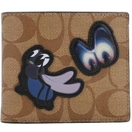 【COACH】Disney X Coach暗黑童話系列焦糖咖啡經典LOGO男用8卡短夾-附票卡夾