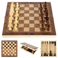 ❃❃♩Chess set wooden chess backgammon checkers folding chessboard chess pieces chess pieces home trav