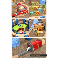 Wooden Train track logging yard parking garage scene set compatible with train ikebriomickey rabbit toy P5SZ