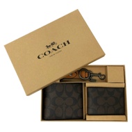 COACH 男款8卡短夾附鑰匙圈活動證件夾禮盒(C LOGO-深咖)