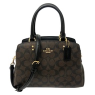COACH 經典LOGO手提斜背兩用黛妃方包(深咖)