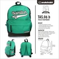 School Backpacks. Islamic Children Bag "Children sholeh" Green bismillah Series