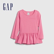 Gap 女幼童 甜美風格素色圓領長袖T恤 614892-粉紅色
