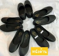 รองเท้าหุ้มส้น รองเท้าคัชชูส้นเตี้ย กำมะหยี่สีดำ ใส่เรียนใส่ทำงาน พื้นเรียบ ดำขน รองเท้านักศึกษา