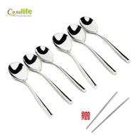 【Conalife】優質304不鏽鋼湯匙- 6入組(加贈304不鏽鋼筷X2雙)
