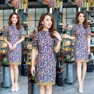 เดรสผ้าไทย ชุดกระโปรงทำงาน ผ้าทอ ผ้าฝ้าย ปาเต๊ะ บาติกสีแดง น้ำเงิน S M L XL