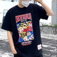 EVISU Summer Men Women T-Shirt DARUMA DAMO Printing Short Sleeve Tee Hip Hop Black Shirts Fashion Design 2021 Streetwear Punk Clothes Casual Tops Cotton Plus Size Blouse 3XL Teen Boys Japan