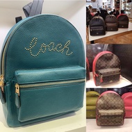 美國正品COACH F32200 全新(中號)深黑咖拼紅色&(卡其拼莓紅色) &F78254 (深咖草莓圖)&湖水綠色鉚釘C字體-全真皮 後背包..(真皮款 或頭層真皮+防刮PVC款).雙肩包 後背包-(保證全新Outlet 直購100%正品櫃購入).*vivi shop*