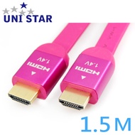 UNI STAR HDMI1.4版多彩影音傳輸扁線 1.5M桃紅(CHDMI-HL-015PI)