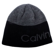 Calvin Klein CK 撞色橫條LOGO雙面兩用針織毛帽-黑灰