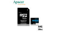 Apacer宇瞻 64GB MicroSDXC R100/W80MB UHS-I U3 V30 4K記憶卡
