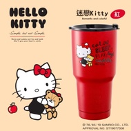 HELLO KITTY 三麗鷗授權 陶瓷真空不鏽鋼保冷保溫杯900ML-迷戀Kitty(紅)(快)