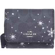 【COACH】雪花x午夜藍PVC三折零錢袋短夾