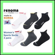 [RENOMA Women Sports Pile Point Socks 3 Pairs Set] RENOMA Socks Women Sock Ankle Sock White Socks Korean Socks Black Cotton Socks Women Ankle Socks Korea Golf Hiking Climbing Sports Socks Thick Socks REWS