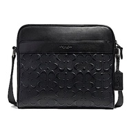 COACH 經典LOGO 男用浮雕壓紋牛皮方形斜背包 黑色