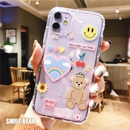 Daily Clear Case Transparant Karakter Smile & Flower Bear TPU 3D Printing Untuk VIVO Y11 VIVO Y12 VIVO Y12i VIVO Y15 VIVO Y17 VIVO Y30 VIVO Y50 VIVO Y91 VIVO Y93 VIVO Y95 VIVO Y20 VIVO Y20i VIVO Y12s