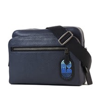 COACH 男款 漸層LOGO荔枝紋雙層置物拉鍊斜背相機包-海軍藍