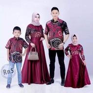 couple gamis batik kombinasi velvet maroon model terbaru