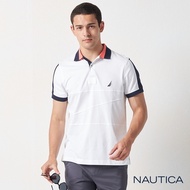 Nautica合身撞色拼接短袖POLO衫-白