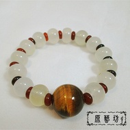 【原藝坊】虎眼石+白玉髓開運手鍊(直徑14mm)