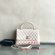Chanel_ coco handle medium beige lychee leather gold buckle one-shoulder messenger handbag
