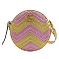 GUCCI GG Marmont MINI 拼色絎縫圓餅包.金