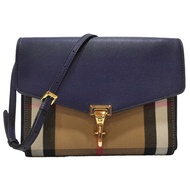 【BURBERRY 巴寶莉】39972051 經典HOUSE系列格紋棉麻拼色肩背/斜背包(藍色)