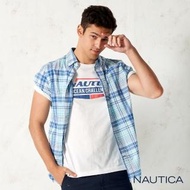 【NAUTICA】簡約大格紋短袖襯衫(淺藍)