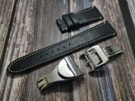 22mm 黑色牛皮摺扣型錶帶  合: IWC 及 TUDOR