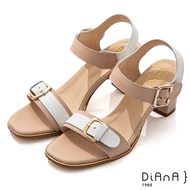 DIANA 7cm 質感牛皮撞色拼接皮帶釦一字涼鞋-浪漫戀曲-米x白