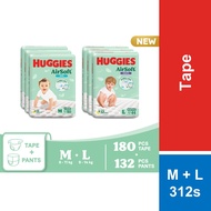Huggies AirSoft Tape Super Jumbo Pack M (180 pcs) + Huggies AirSoft Pants Super Jumbo Pack L (132 pcs)