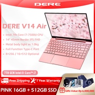 「Free Gifts」DERE Official V14 Air Laptop Komputer 14 inch FHD IPS Screen | Intel Core i7 CPU | DDR4 RAM+SSD ROM | Windows 10 Pro | 2.4G+5G WiFi Computer PC (8+256/16+512, Pink/Silver/Green)