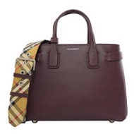 BURBERRY The Banner粒紋手提兩用包.暗紅