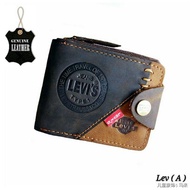 ☍♦♣Real Genuine Leather Zipper Button Men Short Wallet Kulit Betul Dompet Lelaki