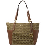 MICHAEL KORS BEDFORD LG皮革拼接雙口袋肩背包.咖