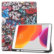 ในตัวที่ใส่ดินสอ Slim น้ำหนักเบารูปวาดสีหนัง PU กรณีพับสำหรับ Apple iPad 10.2 2019