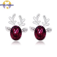 New Fashion Crystal Earrings Luxury Ladies Three-dimensional Christmas Reindeer Antlers Earrings Gift For Women Girls
