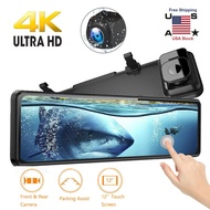 12" Dual Dash Cam 4K FHD GPS Mirror Backup Camera Car Rear View DVR Recorder USA