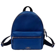 COACH 銀字浮雕LOGO荔枝紋牛皮素面後背包(迷你/寶藍)