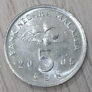 Malaysia Duit Syiling Antik Koleksi-5 Sen Duit Syiling 2005 (Kilatan) Duit Syiling Koleksi Jarang Antik Mata Wang Wang Lama Forex