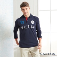 Nautica經典撞色拼接長袖POLO衫-深藍