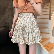 Skirts Women's Summer Korean Style New High Waisted Midi Skort Thin Floral Elastic Waist Ruffle Short Skirt