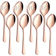 Copper Slotted Serving Spoons Dinner Spoons Stainless Steel for Party Buffet Restaurant Banquet Dinner Catering 8 Pcs