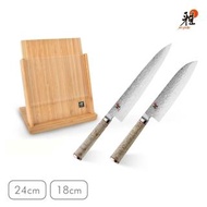 【ZWILLING 德國雙人】Miyabi 5000MCD-B西式主廚刀24cm+日式三德刀18cm+直立式磁吸式刀座